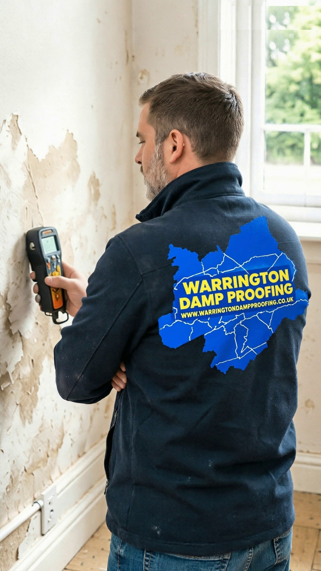 Technician carrying out a damp survey with a moisture meter